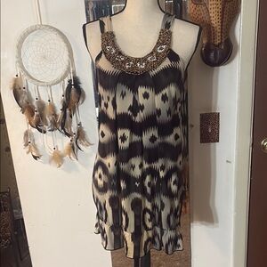 Chic Black / brown and Cream Sleeveless Dress/ tunic top